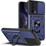 Maks Technology Poco F5 Pro Kılıf Magnetik Standlı Kamera Korumalı MKST Sürgülü Vega Kapak - Mavi