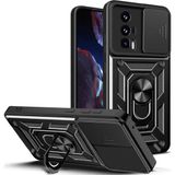 Maks Technology Poco F5 Pro Kılıf Magnetik Standlı Kamera Korumalı MKST Sürgülü Vega Kapak - Siyah