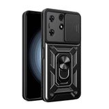 Maks Technology Tecno Spark 10 Pro Kılıf Magnetik Standlı Kamera Korumalı MKST Sürgülü Vega Kapak - Siyah