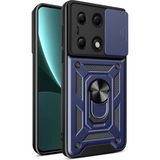 Maks Technology Xiaomi Redmi Note 13 Pro 4g Kılıf Sürgülü Kamera Koruyucu Manyetik Standlı Tank Koruma Mkst - Mavi