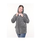 MAKSEN TEKSTİL Kapüşonlu Welsoft Peluş Gri Hırka - Cepli Kapüşonlu Fermuarlı Kışlık Peluş Gri Hırka Ceket