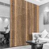 Makta Ahşap Lazer Kesim Sarkıt Paravan Seti Geometrik Tema 40x40 cm Kare Panel Levha - 81x81 - Ahşap - Ceviz