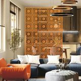 Makta ® Perde Paravan | Lazer Kesim Ahşap Sarkıt Seperatör, 4'lü Panel Levha Seti - 40 x 40 cm - Turuncu