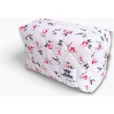 Makyaj Çantası | Makeup Bag | Kapitone Bakım Seyahat Kozmetik Çantası (Beyaz-Pembe) - Çok Renkli