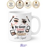 Makyaj Eyeliner Çekme Çabası Kontür Hatası Komik Baskılı Kupa Bardak Hediye