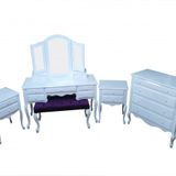 Makyaj Masa 12550 7Çekme Set Kanat Ayna Puf Modl Kayın Aslan Ayk Komod Beyaz Lake