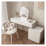 Makyaj masası, katlanır aynalı ve tekerlekli tabureli makyaj masası, LED lambalar, entegre makyaj, aynalı modern makyaj masası seti, aydınlatma sandalyesi, 6 çekmece ve dolap, 3 Beleuc