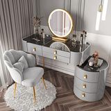 Makyaj Masası Vantity Masası, Flip-top Aynalı ve Yuvarlanan Tabure LED Işıkları Entegre Makyaj, Işıklı Aynalı Makyaj Masası - Çekmeceli Büyük Tuvalet Masası Seti, Yan Dolap