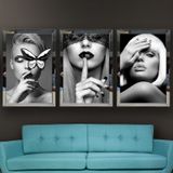 Makyajlı Kadın-5 Temalı Aynalı Çerçeveli 3 lü Kanvas Tablo Seti 150x70 cm SETS0038