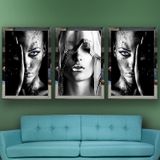 Makyajlı Kadın Temalı Aynalı Çerçeveli 3 lü Kanvas Tablo Seti 150x70 cm SETS0033