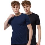 Malabadi Erkek 2 li Yuvarlak Yaka Modal İnce Yaz Serinliği Tişört 2M084 (Siyah-Lacivert, 2XL)