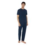 Malabadi Erkek Bisiklet Yaka Micro Modal Extra Yumuşak Yazlık Pijama Takımı 6030 (Lacivert, L)
