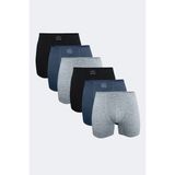 Malabadi Erkek Siyah Gri Füme 6 Lı Pamuk Elastan Uzun Boxer 6M073 - Siyah - Gri - 3XL