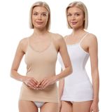 Malabadi Kadın 2 li İnce Askılı Çift Yönlü Dantelli Modal Atlet 2M1045 (Beyaz-Ten, 2XL)