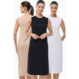 Malabadi Kadın Siyah Beyaz Ten Rengi 3 Lü Set Uzun Kolsuz Elbise Astarı Modal Kombinezon 3M1049 - 2XL - Siyah - Beyaz - Ten