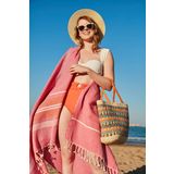 Malaga Sertifikalı%100 Organik Pamuk Peştemal Plaj Havlusu Ekstra Uzun 200x95 cm. Çok Amaçlı Banyo, Plaj, Spa, Fitness, Yoga Mat Örtüsü (Fiesta)