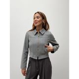 Maldia Shop Kadın Çizgili Fermuarlı Gri Crop Ceket