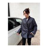 Maldia Shop Kadın Kruvaze Kimono Bağlamalı Şişme Lacivert Ceket