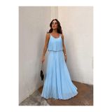 Maldia Shop Kadın Pliseli Şifon Bebe Mavi Elbise