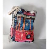 Malinka Kedi Taksim Nostaljik Tramvay Dijital Kalın Bez Kumaş Çanta Askılı Omuz Gezi Piknik Plaj Market Çantası 60X39X32 cm - Kırmızı