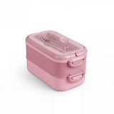 MallArt® 2 Katlı Yemek Taşıma Kabı - Kaşık Çatal Setli Katı Gıda İçin Çift Katlı Bento Beslenme Kutusu, Ofis Okul Piknik Kilitli Saklama Kabı (Pembe)