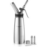 MallArt® 304 Paslanmaz Çelik Profesyonel Krema Sifonu - 3 Paslanmaz Çelik Dekorasyon Uçlu & Temizlik Fırçalı Krema Pompası, Sıcak ve Soğuk Köpük Hazırlayıcı Şantiyer, Gümüş (500 ml)