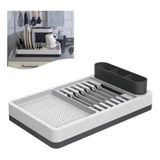 MallArt® Bulaşıklık Tezgah Üstü Tabaklık & Bardaklık – Kaşıklık Bölmeli Mutfak Kurutmalık, Büyük Boy Bulaşık Kurutma Rafı, Damlalıklı Organizer (42x26x12 cm)