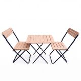 MallArt® Katlanabilir Bahçe Balkon Masa Sandalye Seti - Metal İskeletli MDF Yüzeyli 3 Parça Bistro Takımı, Teras Kamp Mutfak İçin Katlanır Mobilya Seti
