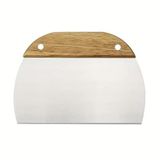 MallArt® Paslanmaz Çelik Hamur Kesici ve Kazıyıcı – Ölçekli, Meşe Saplı, Ergonomik Tasarım, Mutfak Ekmek ve Pizza Hamuru Bölücü, 15.5 x 11 cm