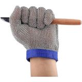 MallArt® Paslanmaz Çelik Örme Kesilmez Eldiven 24x11 cm - Seviye 5 Koruma, Kasap, Mutfak, Istiridye Soyma, Ahşap Oyma ve Endüstriyel Çelik Örgü İş Eldiveni, Mavi Ayarlanabilir Kayışlı