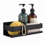 MallArt® Siyah Paslanmaz Metal Banyo Rafı - 3M Yapışkanlı Duş Rafı ve Mutfak Düzenleyici Organizer - Matkap Gerektirmeyen Kolay Montaj