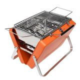 MallArt® Taşınabilir Portatif Mangal - Katlanabilir Evrensel Çanta Tipi Kömürlü Barbekü Izgarası, Kompakt Katlanır Kamp Tipi Bahçe Piknik Ev Tipi Barbekü Seti (Turuncu)