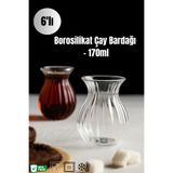 Maloria 6'lı Cam Çay Bardağı Borosilikat- Modern Desenli Ince Belli Model
