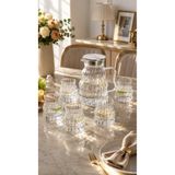 Maloria 7 Parça Çizgili Tasarım Borosilikat İnce Kristal Su Seti | 1600ml Sürahi, Yağdanlık ve 6x350ml Bardak