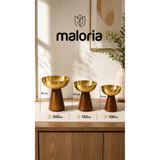 Maloria Vidalı Ahşap Ayaklı Gold Metal Sunumluk Dekoratif Meyvelik, Şekerlik, Kase | 1 Adet Orta Boy