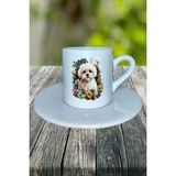 Maltese Terrier Köpek Baskılı Türk Kahvesi Fincanı Tabaklı Kişiye Özel Model 4