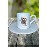 Maltese Terrier Köpek Baskılı Türk Kahvesi Fincanı Tabaklı Kişiye Özel Model 9