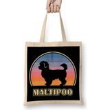 Maltipoo Vintage Sunset Dog Bez Çanta Uzun Saplı - Açık Bej - 40 X 40