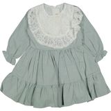 Mama And Miel Kız Bebek Elbise Kız Çocuk Elbise Yakası Dantelli Vintage Keten Elbise Doğumgünü Bayramlık Elbise - 5 Yaş - Mint Yeşili