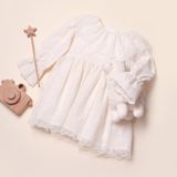 Mama and Miel Kız Bebek Kız Çocuk Volan Kollu Dantel Detaylı Fiyonklu Doğumgünü Elbisesi Bayramlık Elbise - Ekru - 2 - 3 Yaş