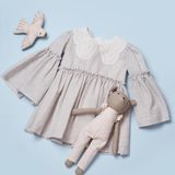 Mama And Miel Kız Çocuk Kolları Volanlı Fistolu Bebe Yaka Elbise - Gri - 1 - 2 Yaş