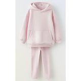Mama and Miel Kız Çocuk Pamuklu Kapüşonlu Oversize Sweatshirt Tayt Takım Eşofman Takımı Kreş Okul Takımı - 2 - 3 Yaş - Pudra Pembe