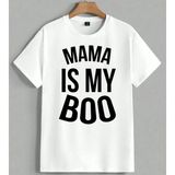 Mama Is My Boo Siyah Yazi Unisex Oversize Tişört Beyaz