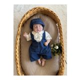 Mama Miel Baby Erkek Bebek Lacivert Salopet El İşi Kuşlu Çıtçıtlı Body ve Kasket Takım