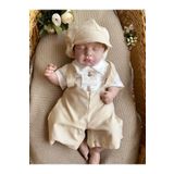 Mama Miel Baby Erkek Bebek Sütlü Kahve Salopet El İşi Ayıcıklı Çıtçıtlı Body ve Kasket Takım