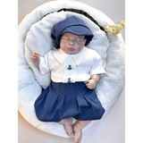Mama Miel Baby Lacivert Şort ve El Işi Ayıcıklı Çıtçıtlı Body Kasket Erkek Bebek Takım - 6 - 9 Ay