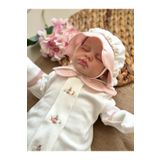 Mama Miel Baby Pembe Çiçek Yakalı Tulum ve Şapkası / El İşlemesi Havuç Tavşan Serisi 1