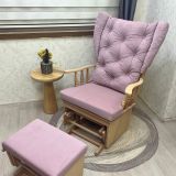 Mama Puflu Sallanan Sandalye, Anka Pembe, Naturel Ahşap