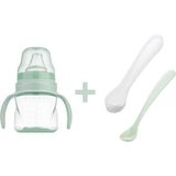 Mamajoo Antikolik Akıtmaz Alıştırma Bardağı 160 ml & İkili Ergonmik Beslenme Kaşığı - Powder Green - Açık Yeşil