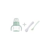Mamajoo Antikolik Akıtmaz Alıştırma Bardağı 160 ml & İkili Ergonmik Beslenme Kaşığı - Powder Green